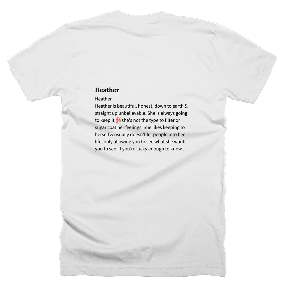 T-shirt with a definition of 'Heather' printed on the back