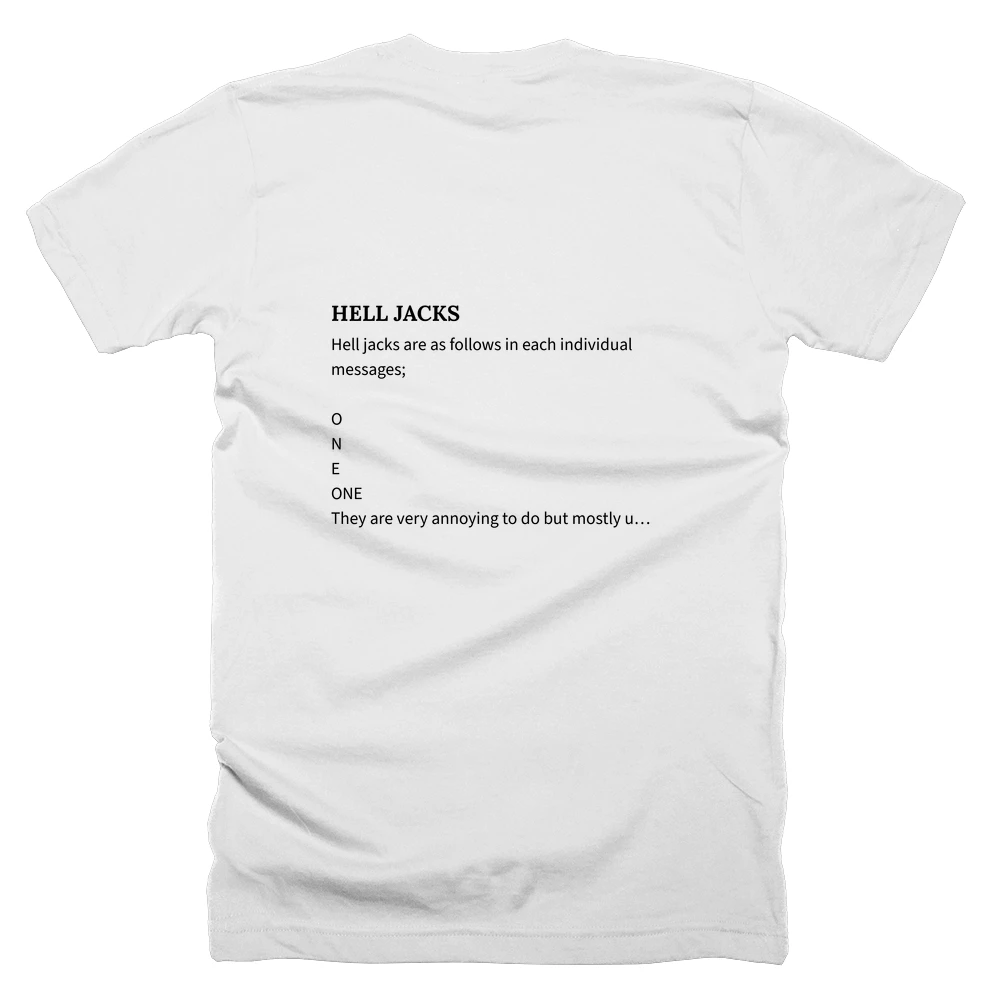 T-shirt with a definition of 'HELL JACKS' printed on the back