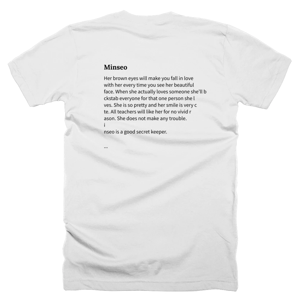 T-shirt with a definition of 'Minseo' printed on the back