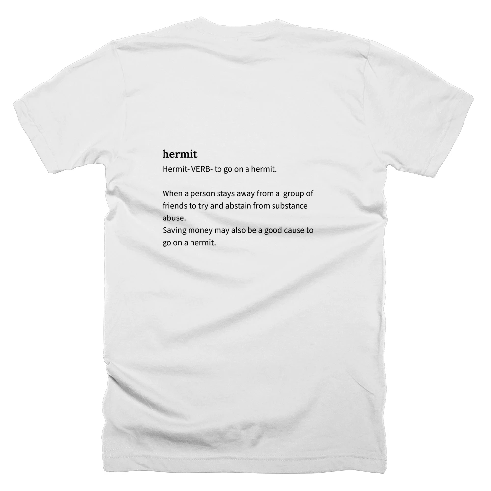 T-shirt with a definition of 'hermit' printed on the back