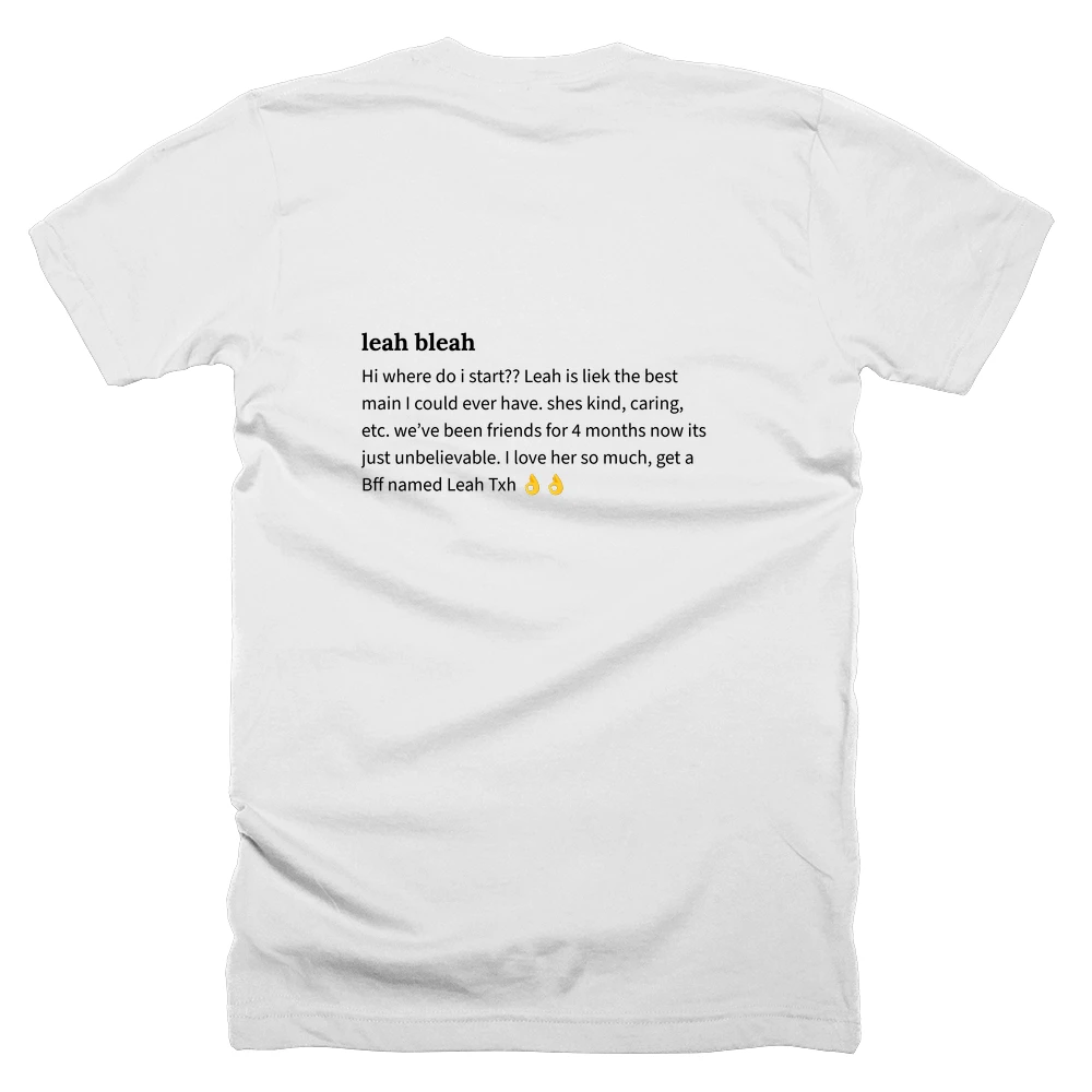 T-shirt with a definition of 'leah bleah' printed on the back