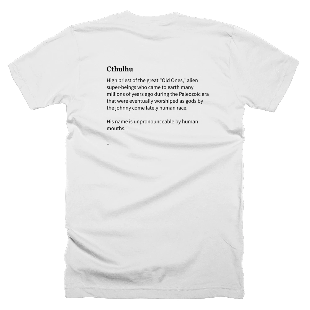 T-shirt with a definition of 'Cthulhu' printed on the back
