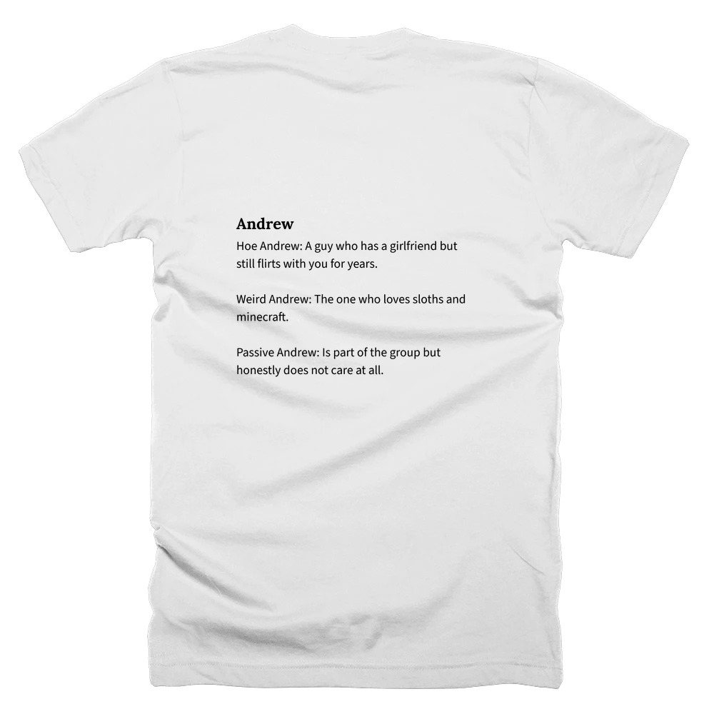 T-shirt with a definition of 'Andrew' printed on the back