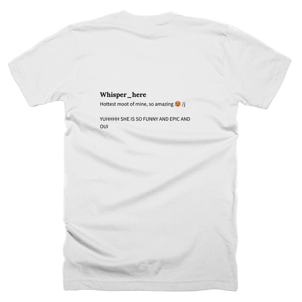 T-shirt with a definition of 'Whisper_here' printed on the back