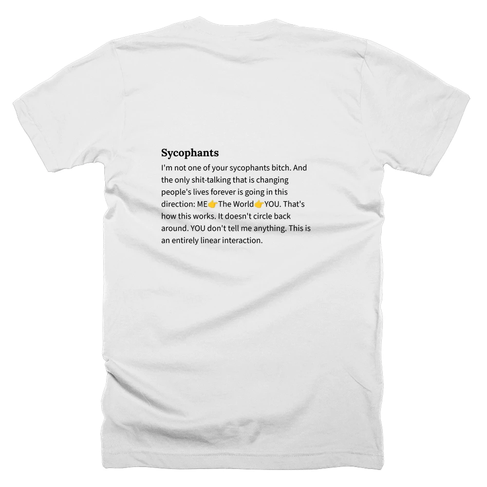 T-shirt with a definition of 'Sycophants' printed on the back