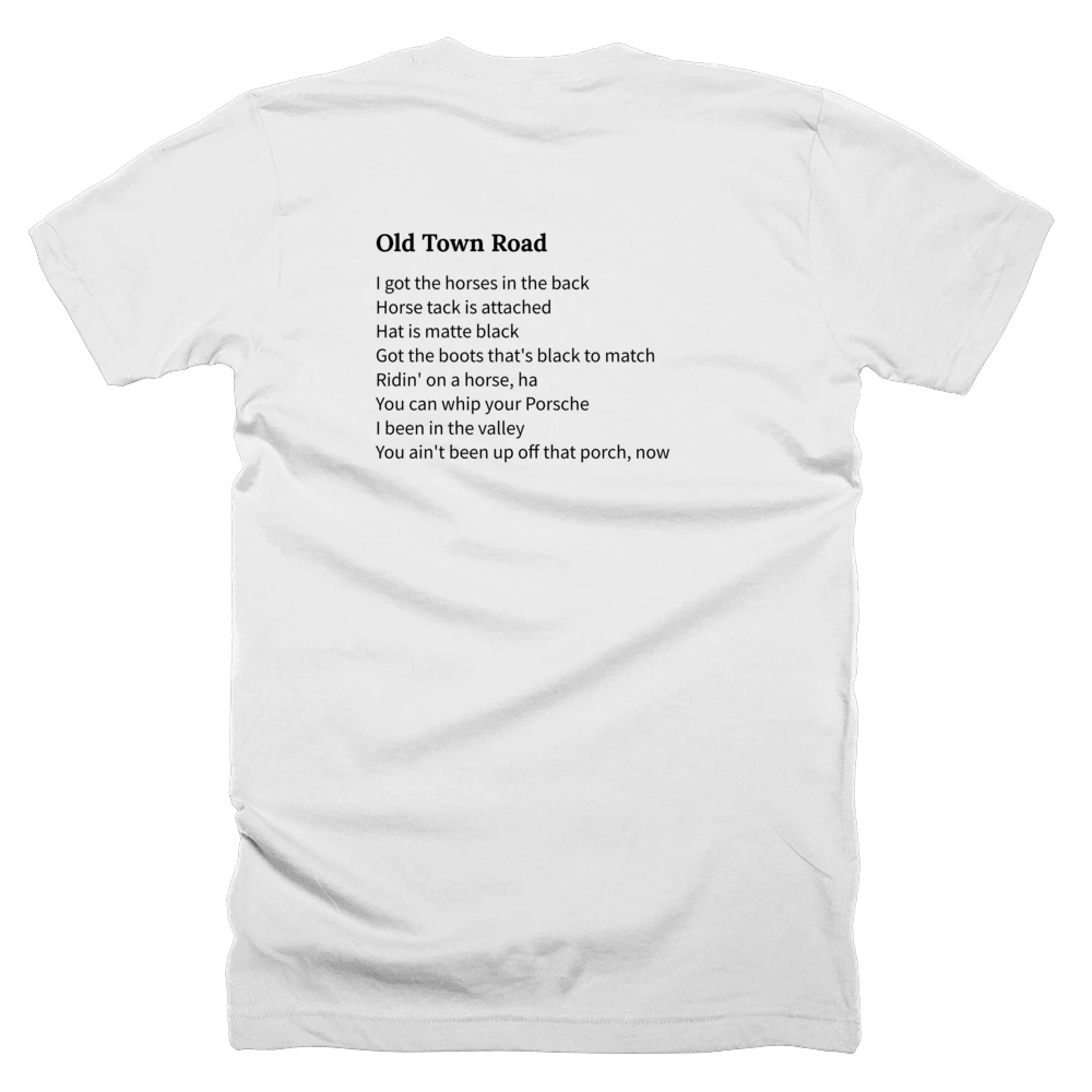 T-shirt with a definition of 'Old Town Road' printed on the back