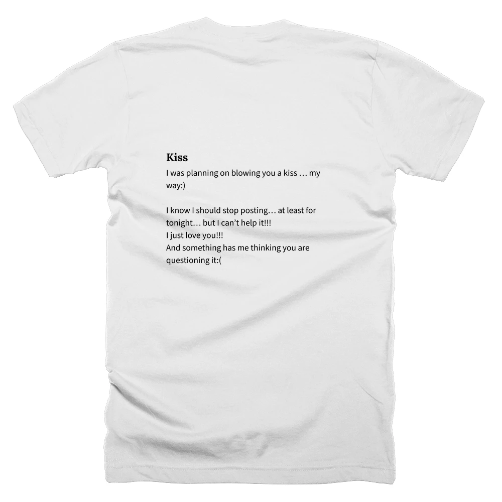 T-shirt with a definition of 'Kiss' printed on the back