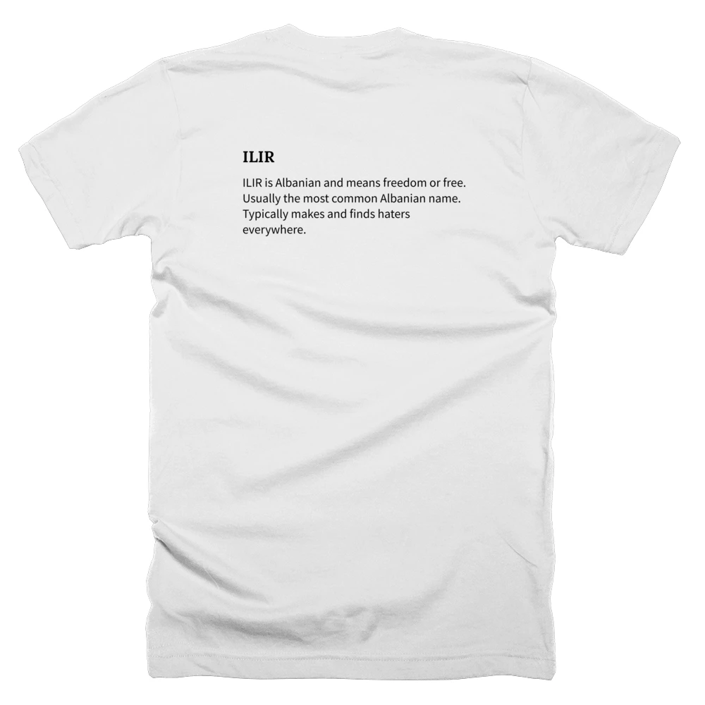 T-shirt with a definition of 'ILIR' printed on the back