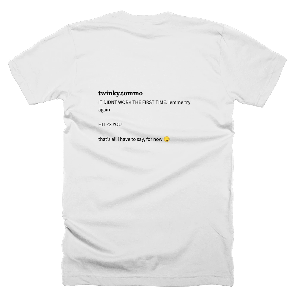 T-shirt with a definition of 'twinky.tommo' printed on the back