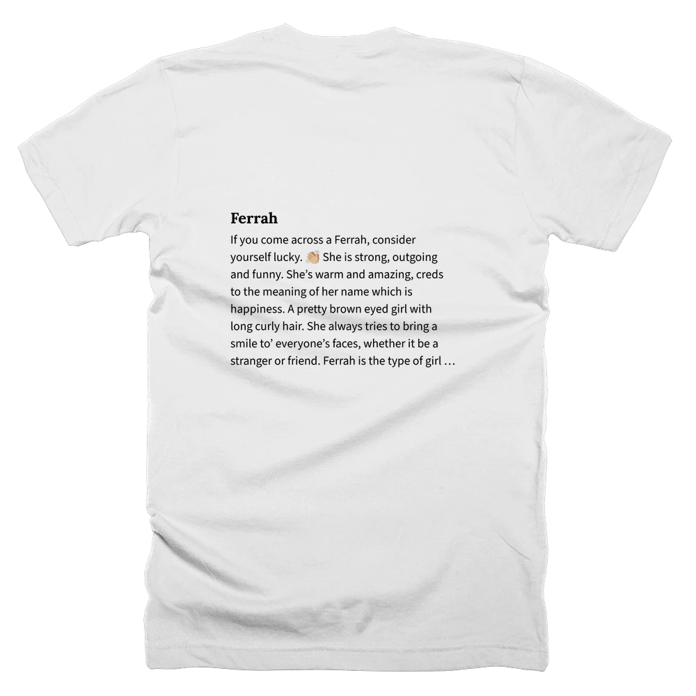 T-shirt with a definition of 'Ferrah' printed on the back