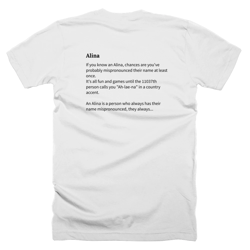 T-shirt with a definition of 'Alina' printed on the back