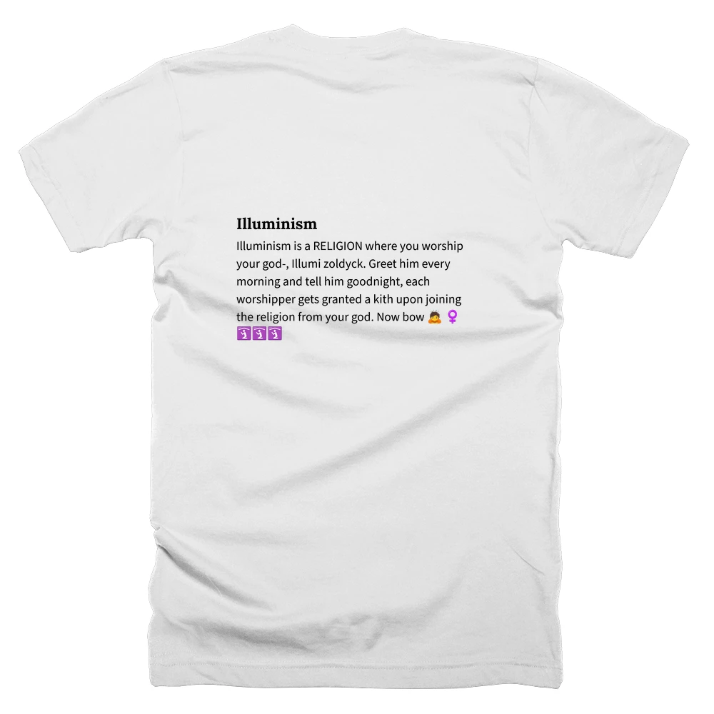 T-shirt with a definition of 'Illuminism' printed on the back