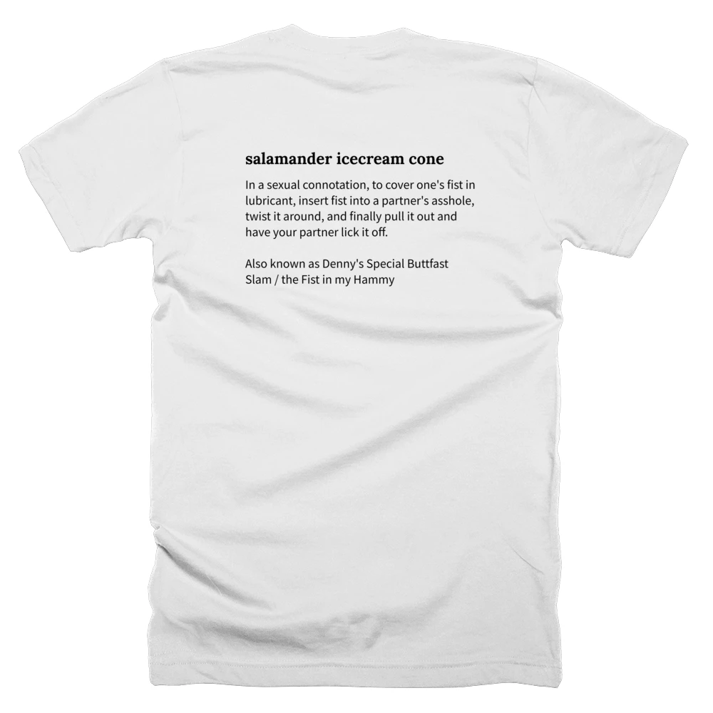 T-shirt with a definition of 'salamander icecream cone' printed on the back