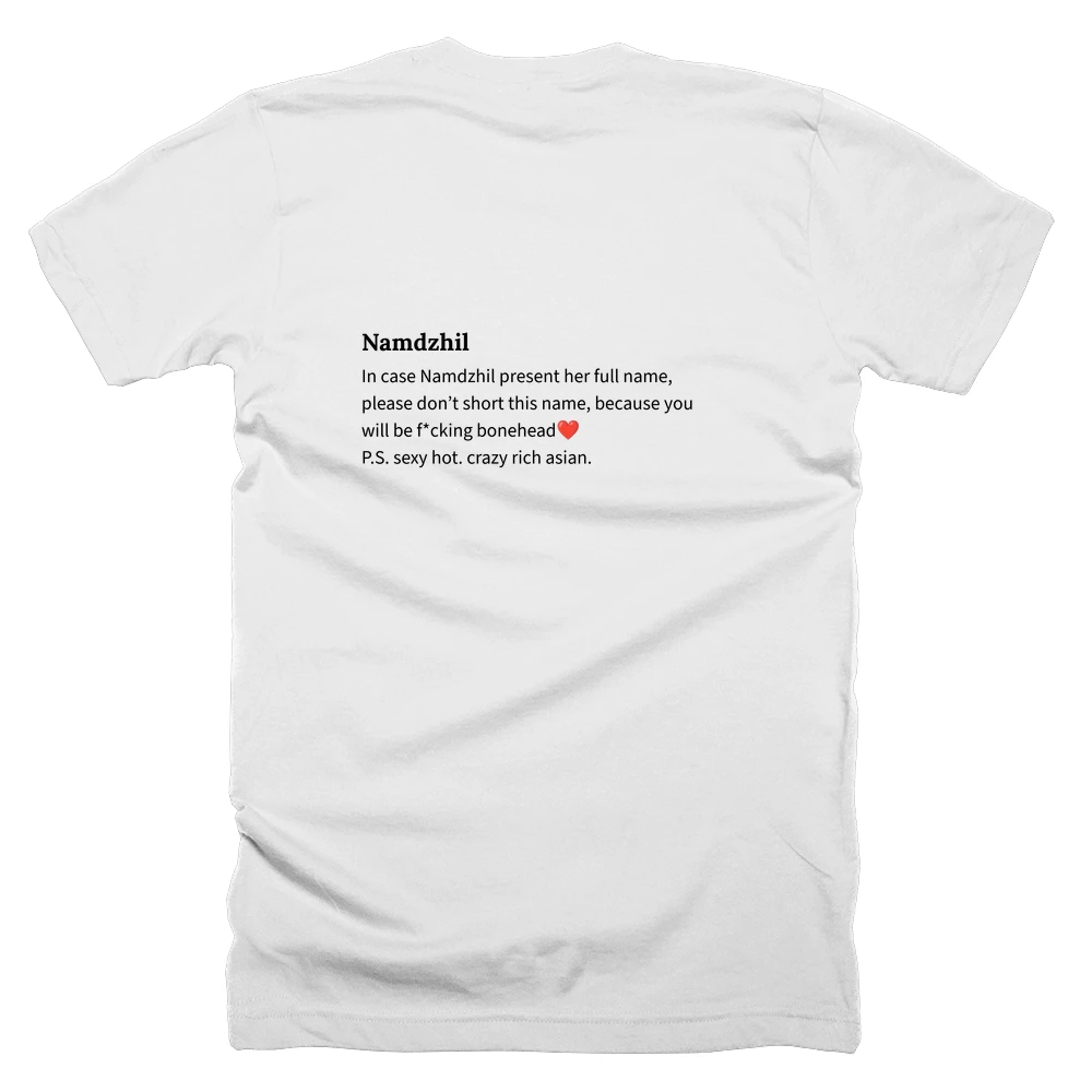 T-shirt with a definition of 'Namdzhil' printed on the back