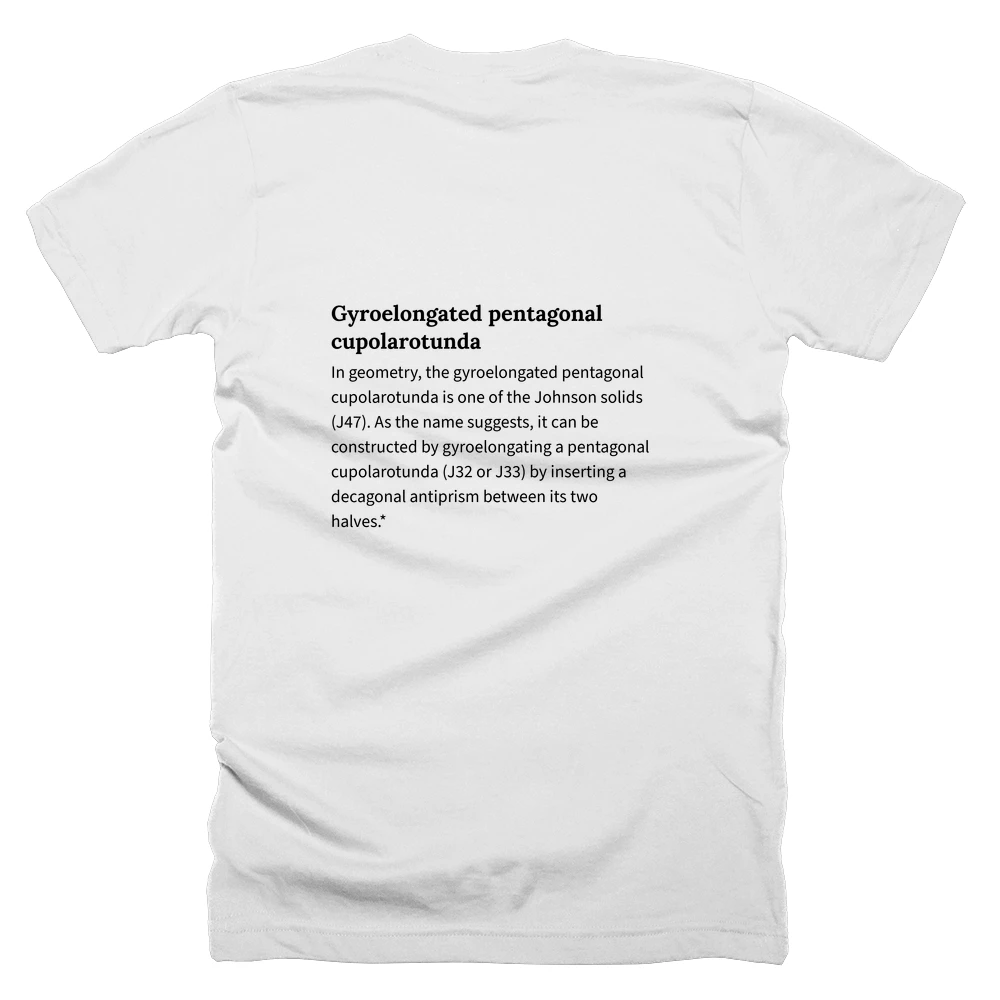 T-shirt with a definition of 'Gyroelongated pentagonal cupolarotunda' printed on the back