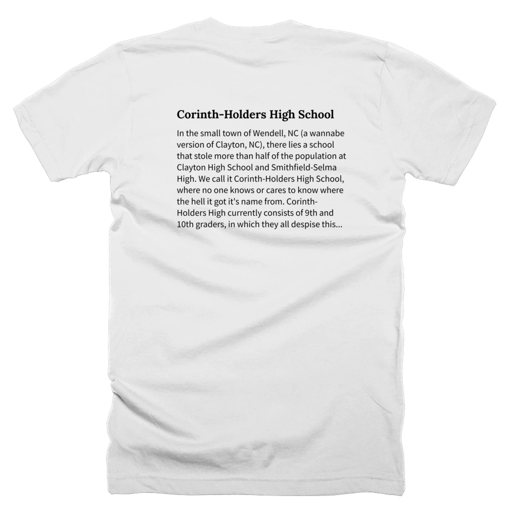 T-shirt with a definition of 'Corinth-Holders High School' printed on the back