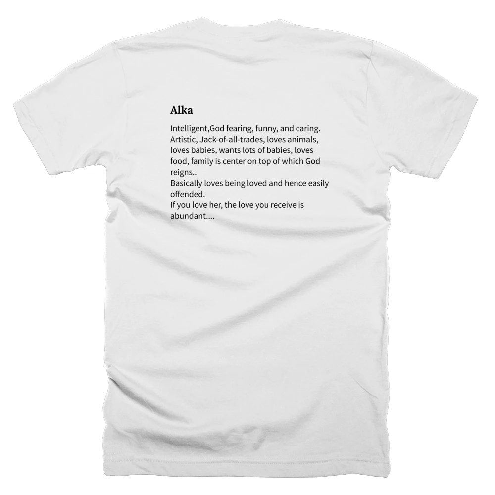 T-shirt with a definition of 'Alka' printed on the back
