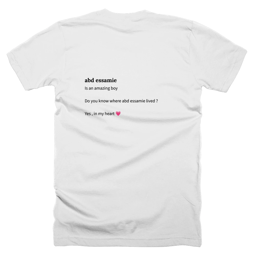 T-shirt with a definition of 'abd essamie' printed on the back