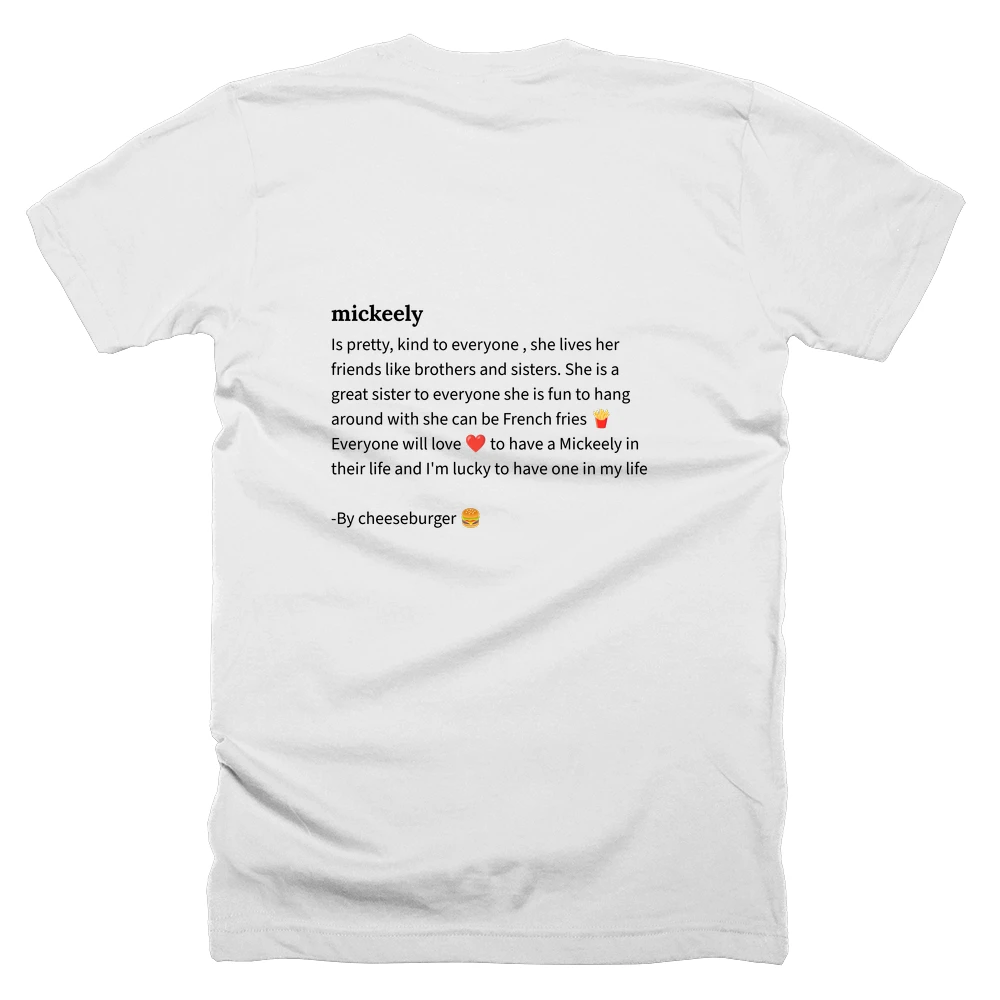 T-shirt with a definition of 'mickeely' printed on the back