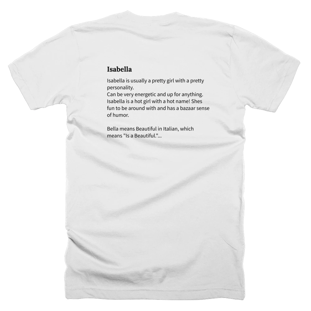 T-shirt with a definition of 'Isabella' printed on the back