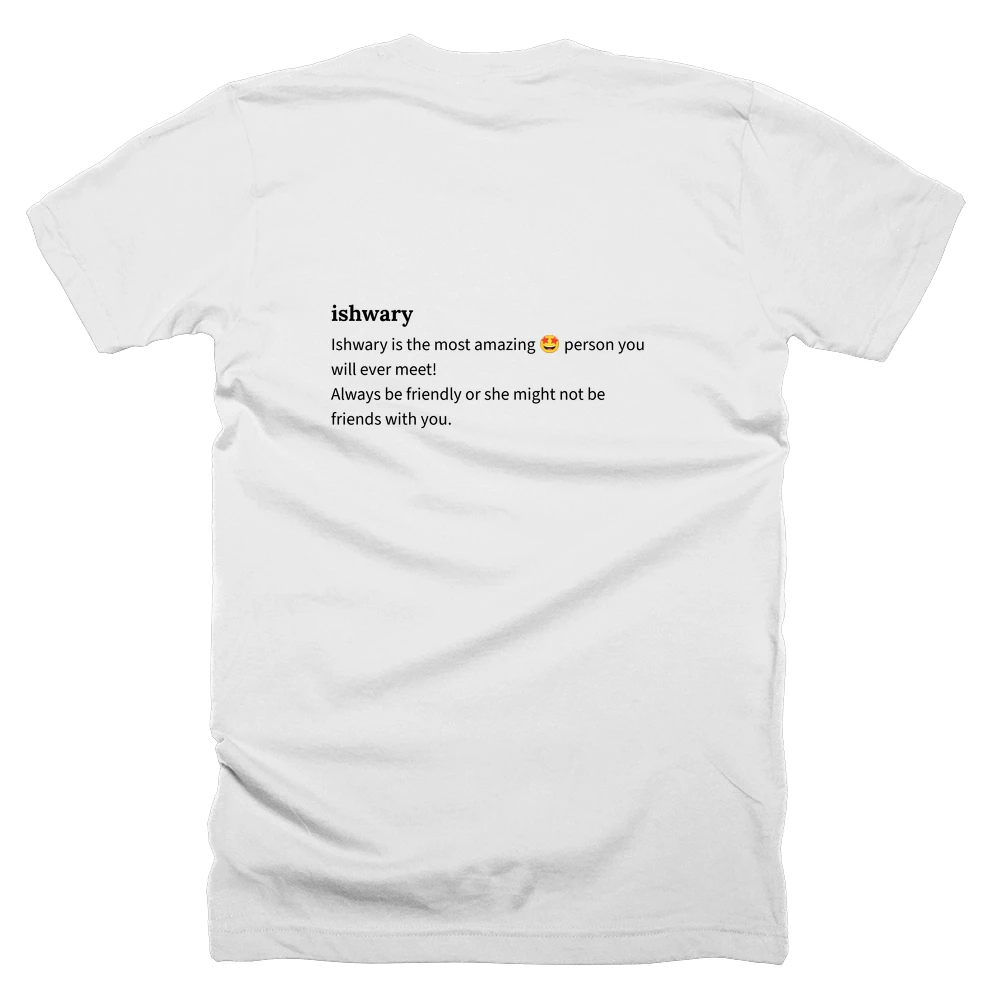 T-shirt with a definition of 'ishwary' printed on the back
