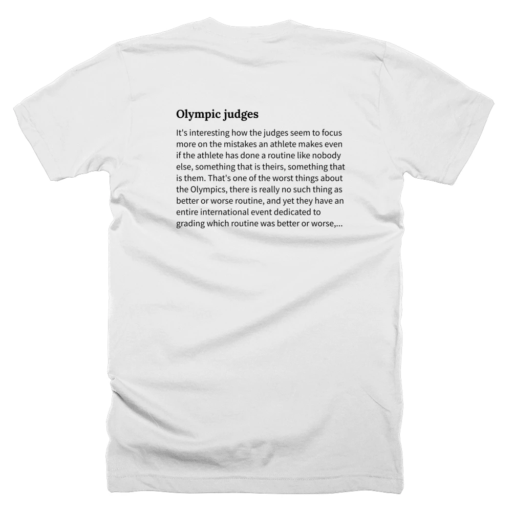 T-shirt with a definition of 'Olympic judges' printed on the back