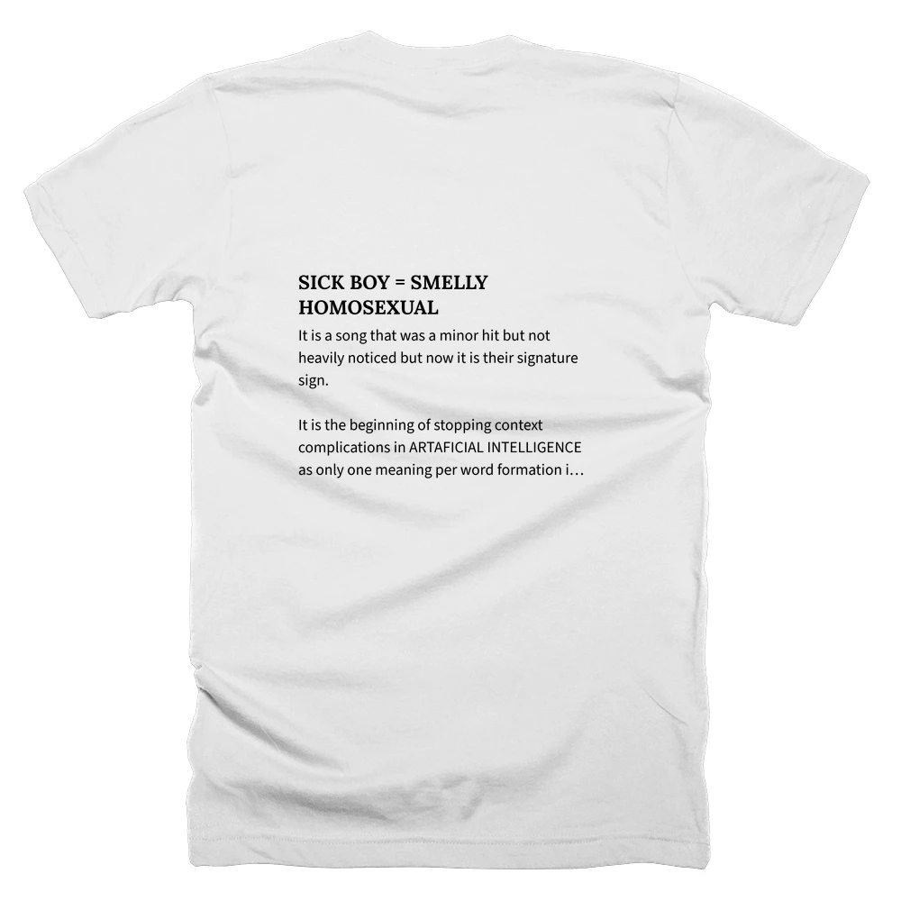 T-shirt with a definition of 'SICK BOY = SMELLY HOMOSEXUAL' printed on the back