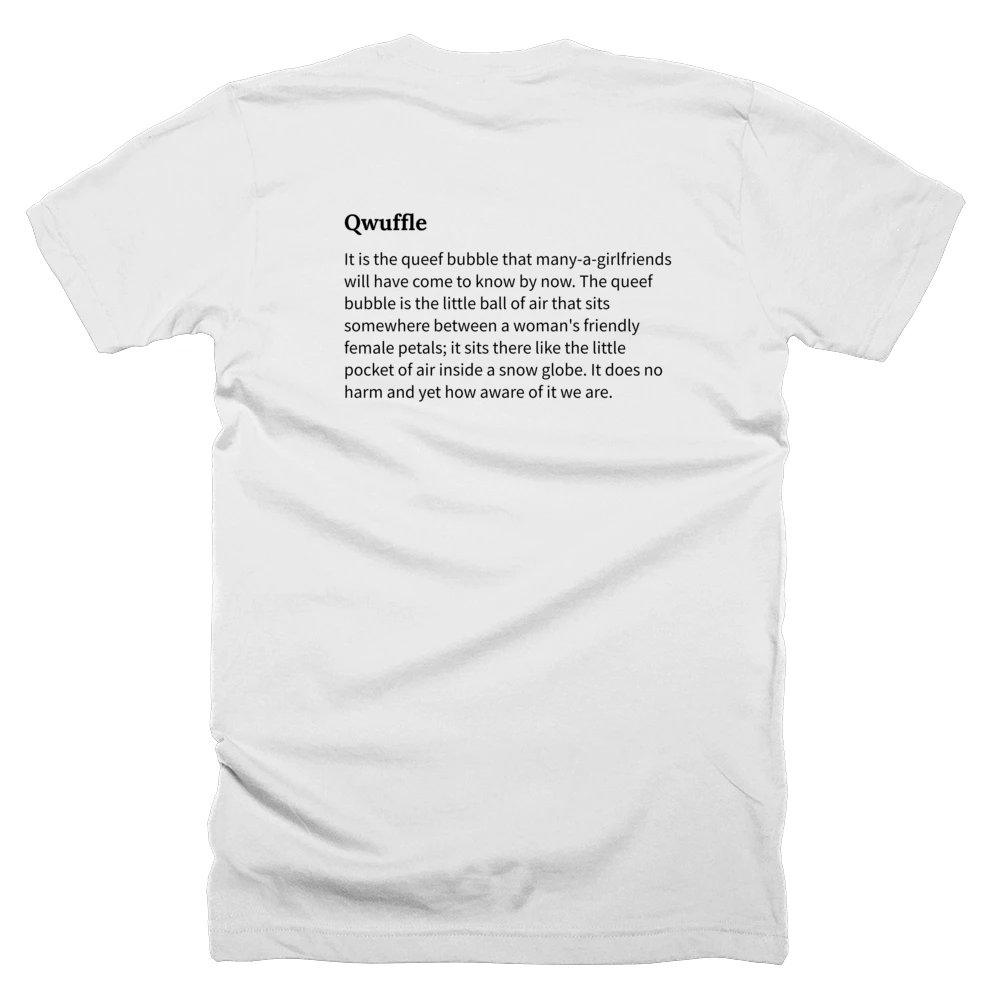 T-shirt with a definition of 'Qwuffle' printed on the back