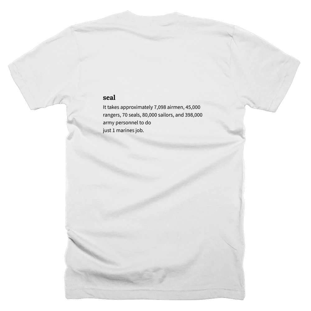 T-shirt with a definition of 'seal' printed on the back