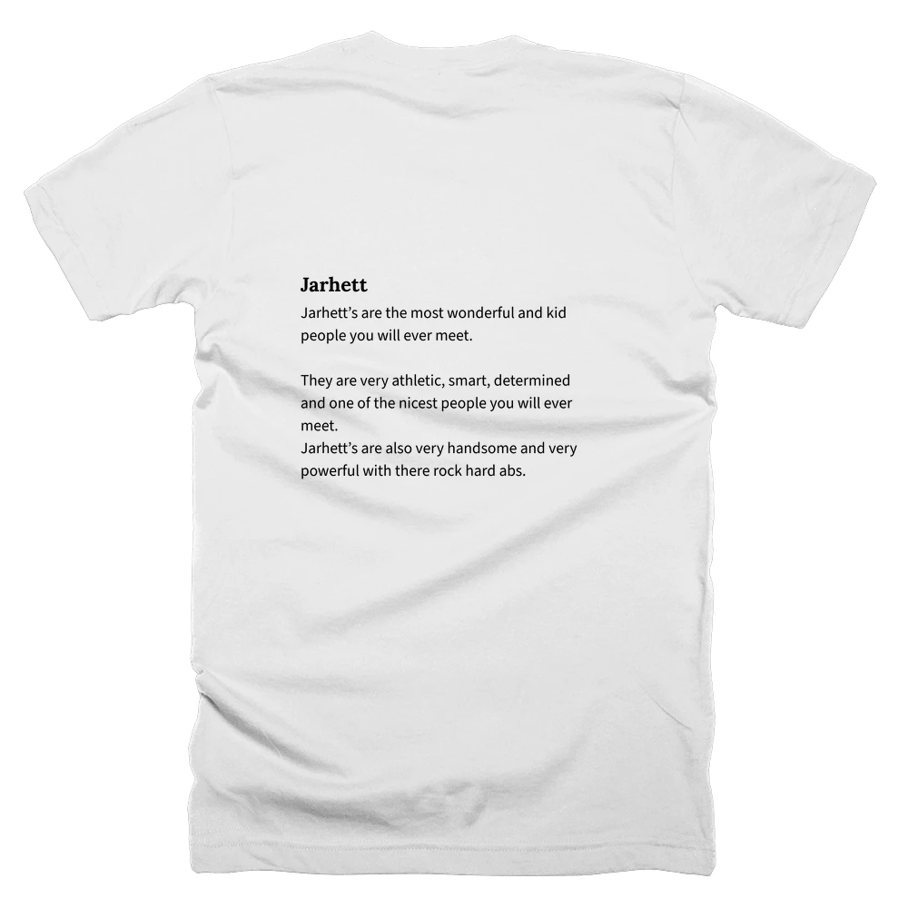 T-shirt with a definition of 'Jarhett' printed on the back