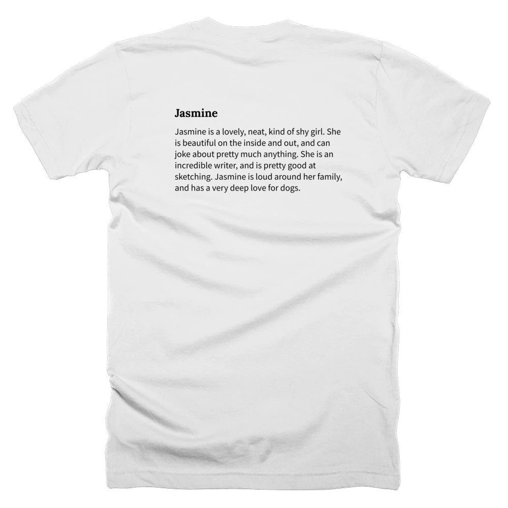 T-shirt with a definition of 'Jasmine' printed on the back