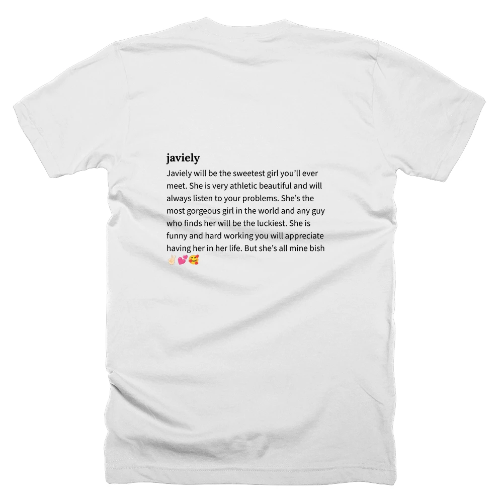 T-shirt with a definition of 'javiely' printed on the back