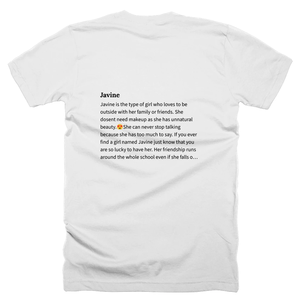 T-shirt with a definition of 'Javine' printed on the back