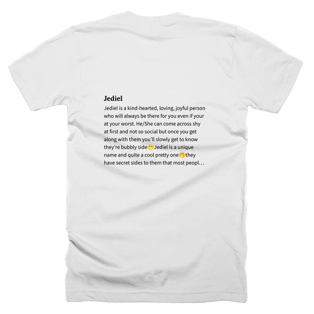 T-shirt with a definition of 'Jediel' printed on the back