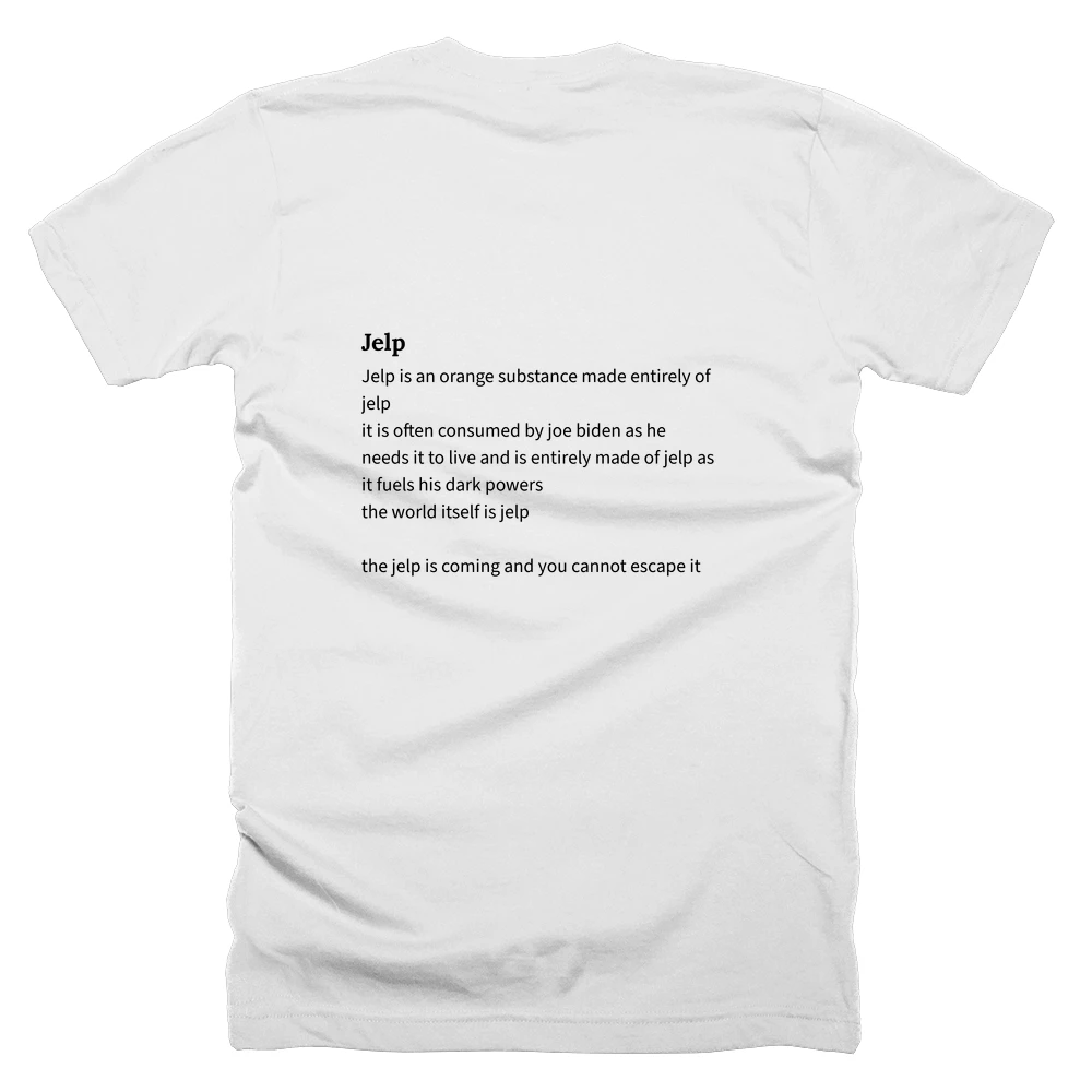 T-shirt with a definition of 'Jelp' printed on the back