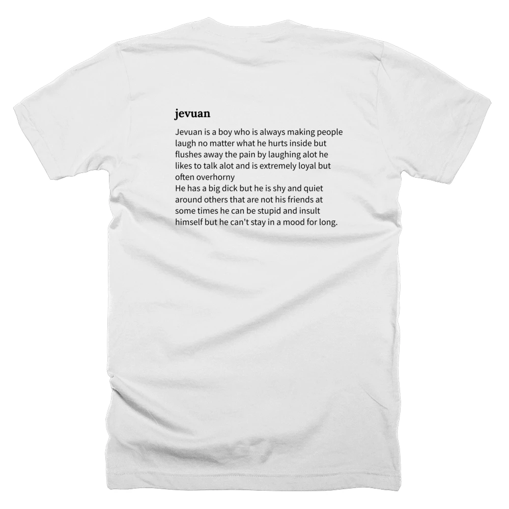 T-shirt with a definition of 'jevuan' printed on the back