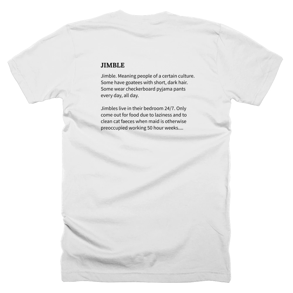 T-shirt with a definition of 'JIMBLE' printed on the back