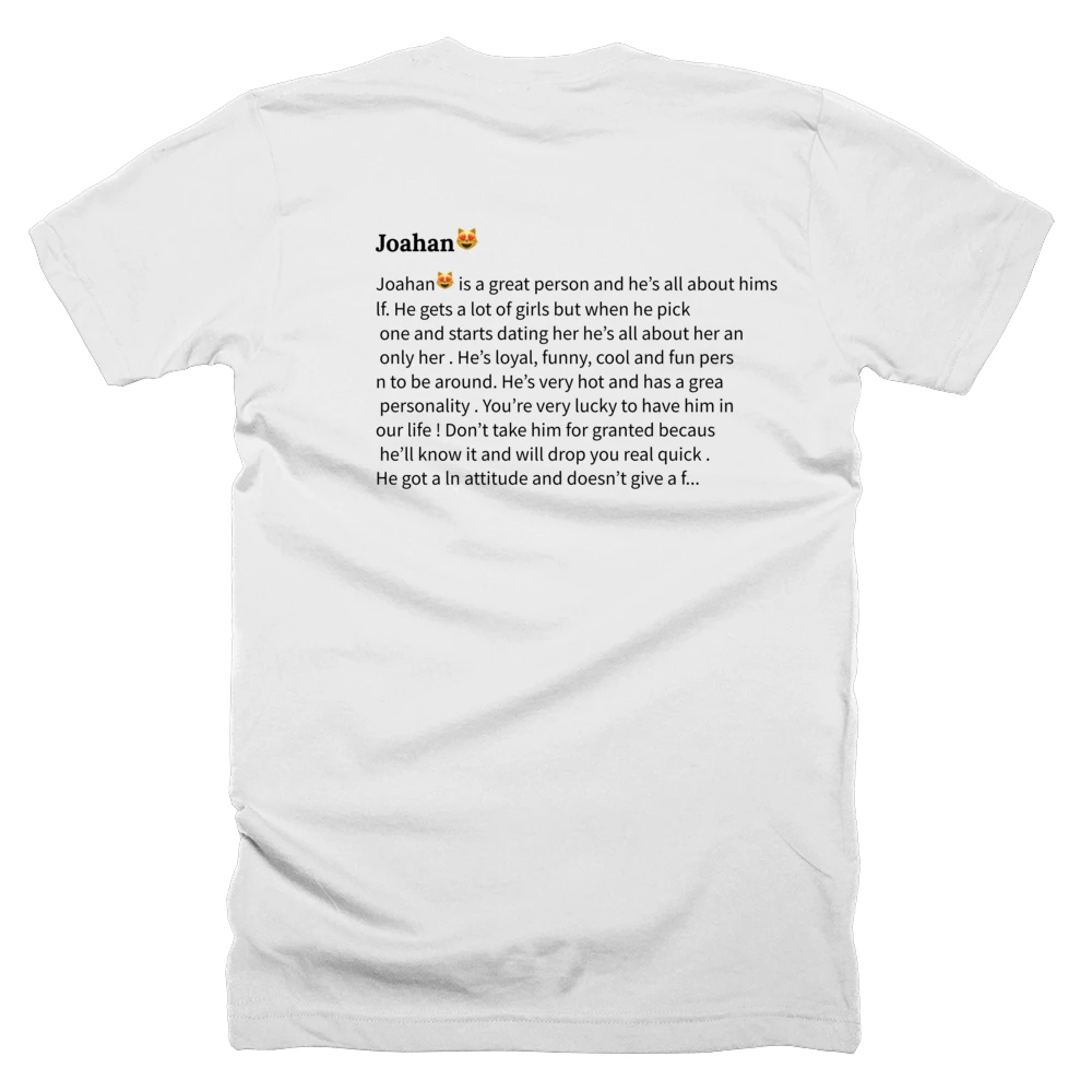 T-shirt with a definition of 'Joahan😻' printed on the back