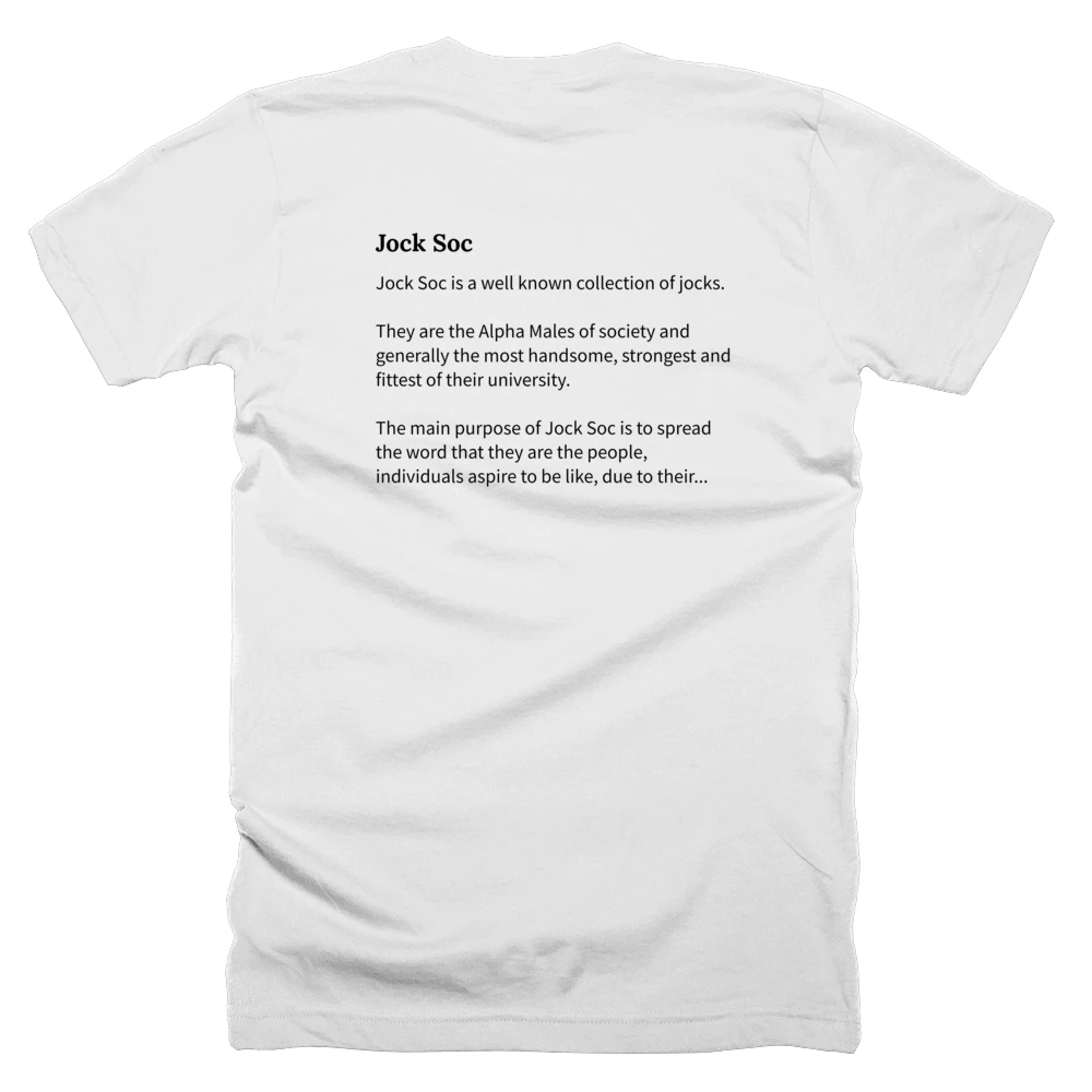T-shirt with a definition of 'Jock Soc' printed on the back
