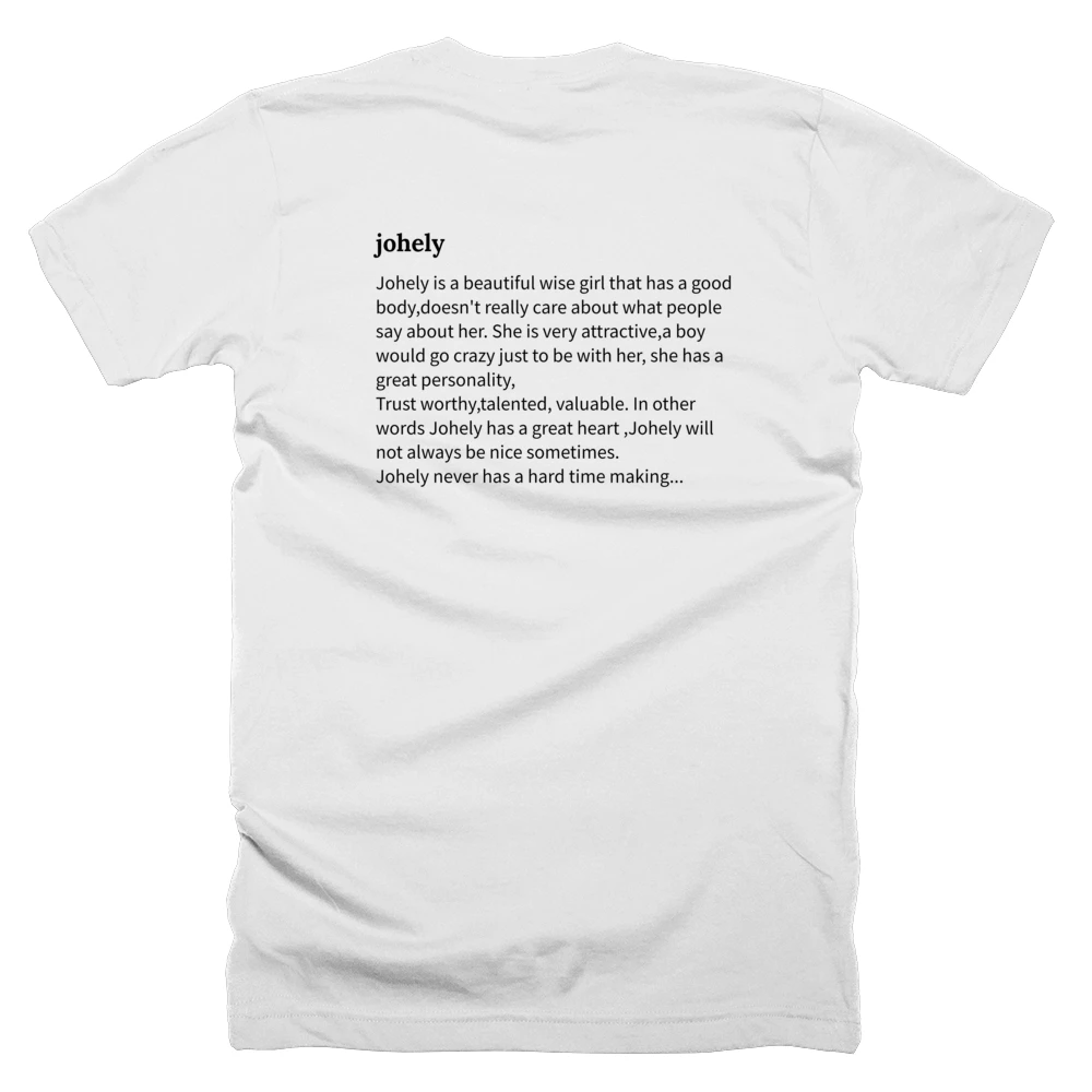 T-shirt with a definition of 'johely' printed on the back