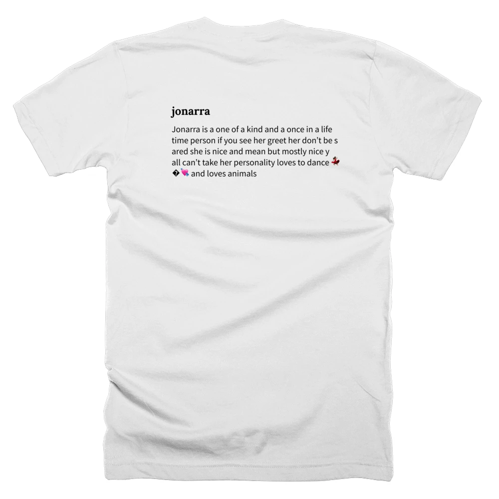 T-shirt with a definition of 'jonarra' printed on the back