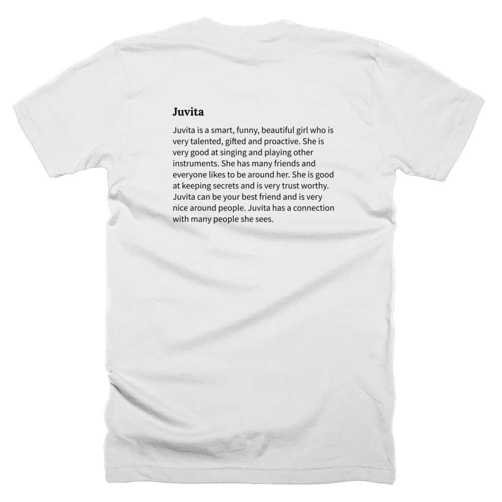T-shirt with a definition of 'Juvita' printed on the back
