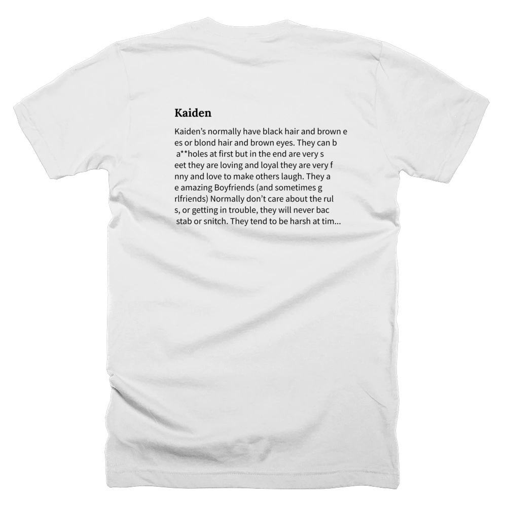 T-shirt with a definition of 'Kaiden' printed on the back