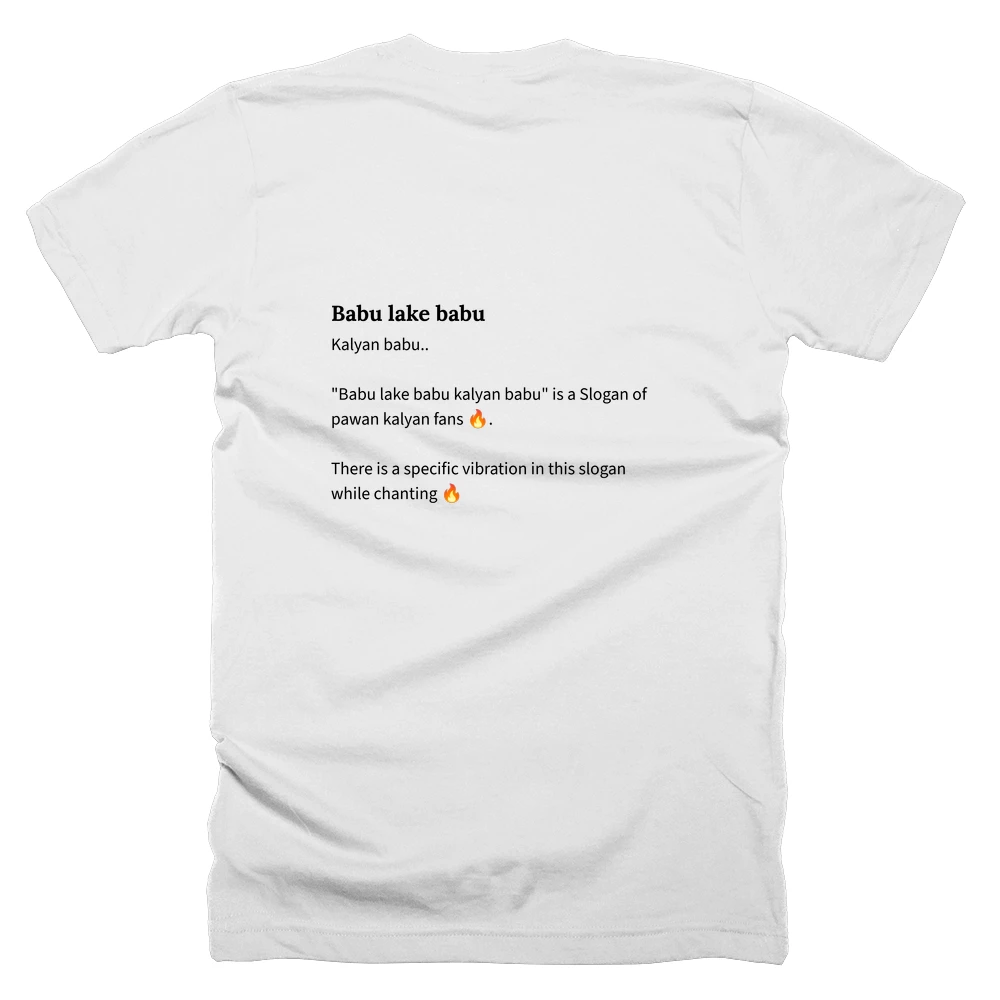 T-shirt with a definition of 'Babu lake babu' printed on the back