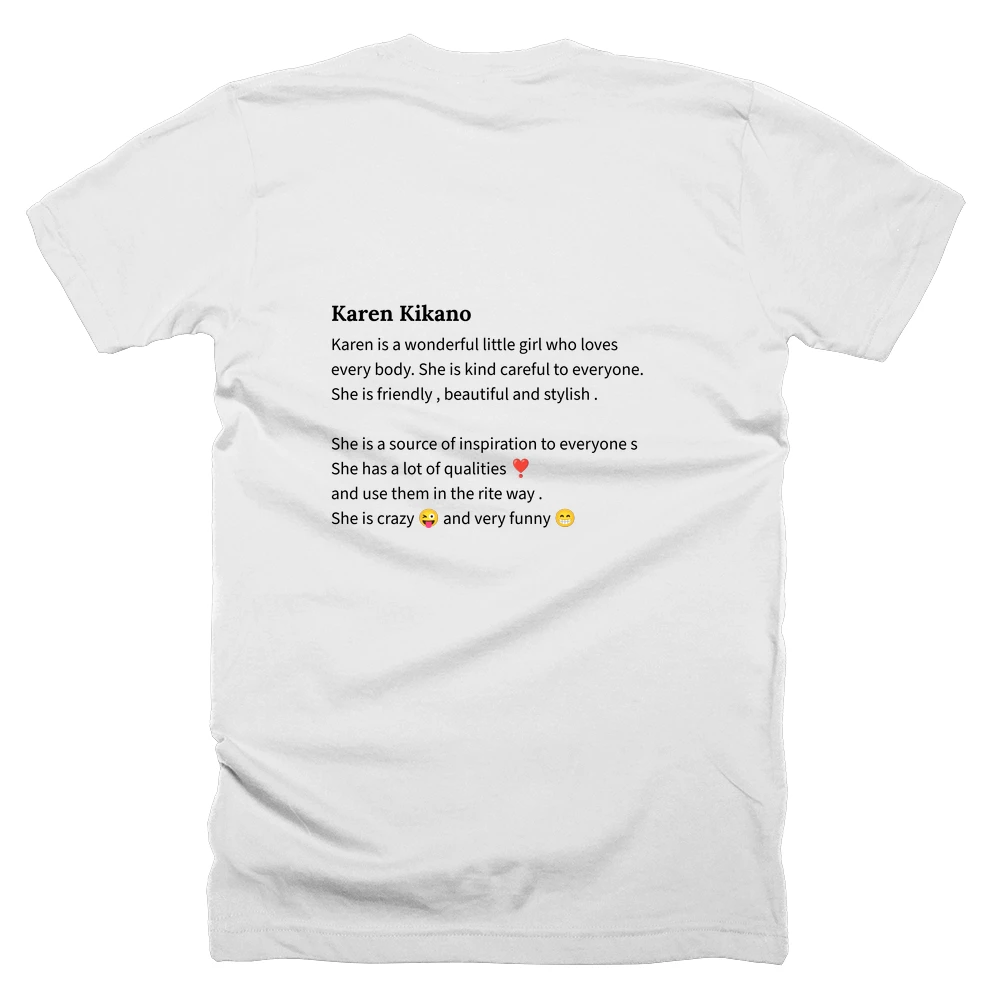 T-shirt with a definition of 'Karen Kikano' printed on the back