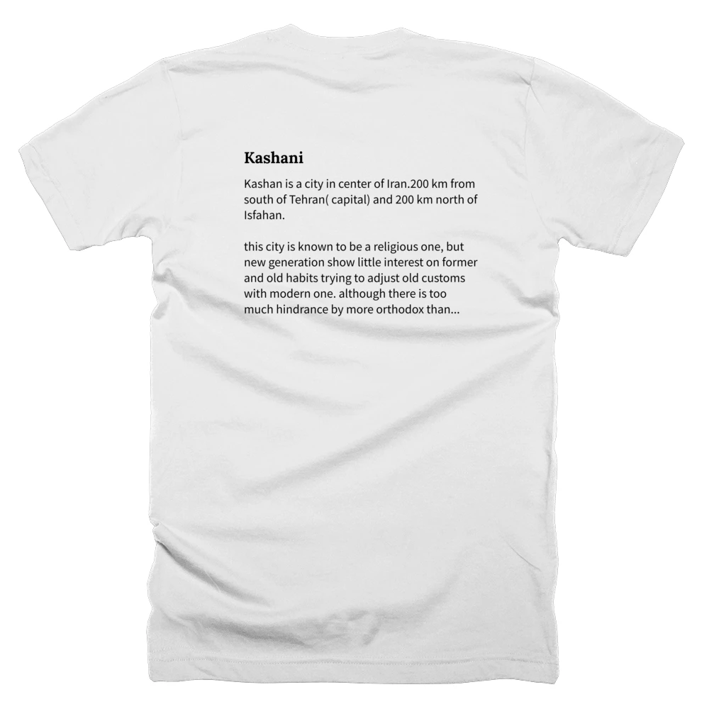 T-shirt with a definition of 'Kashani' printed on the back