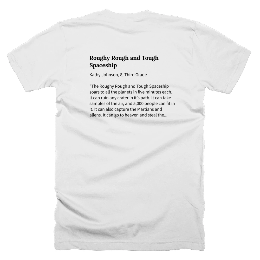 T-shirt with a definition of 'Roughy Rough and Tough Spaceship' printed on the back