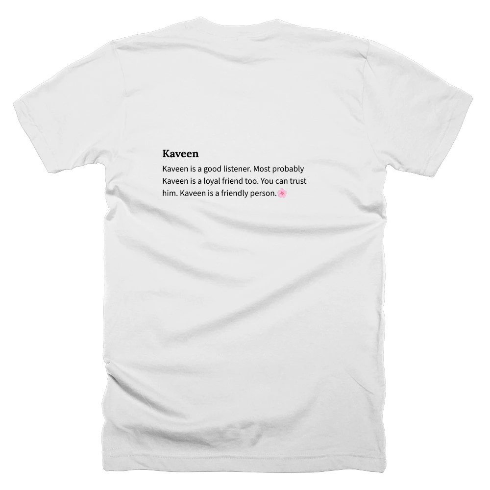 T-shirt with a definition of 'Kaveen' printed on the back