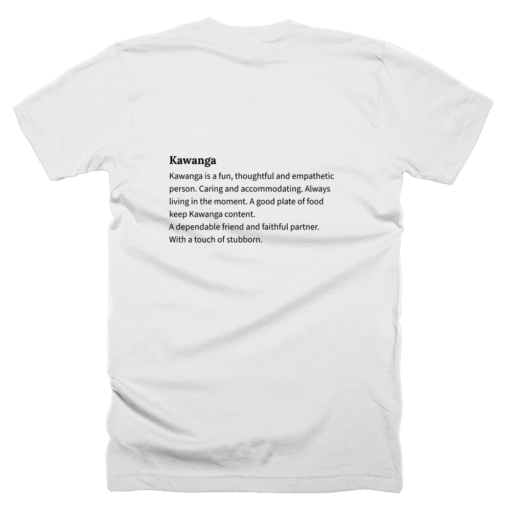 T-shirt with a definition of 'Kawanga' printed on the back