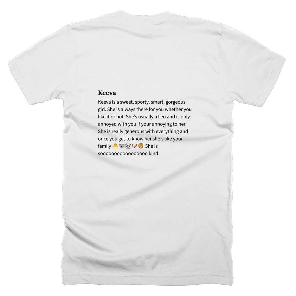 T-shirt with a definition of 'Keeva' printed on the back